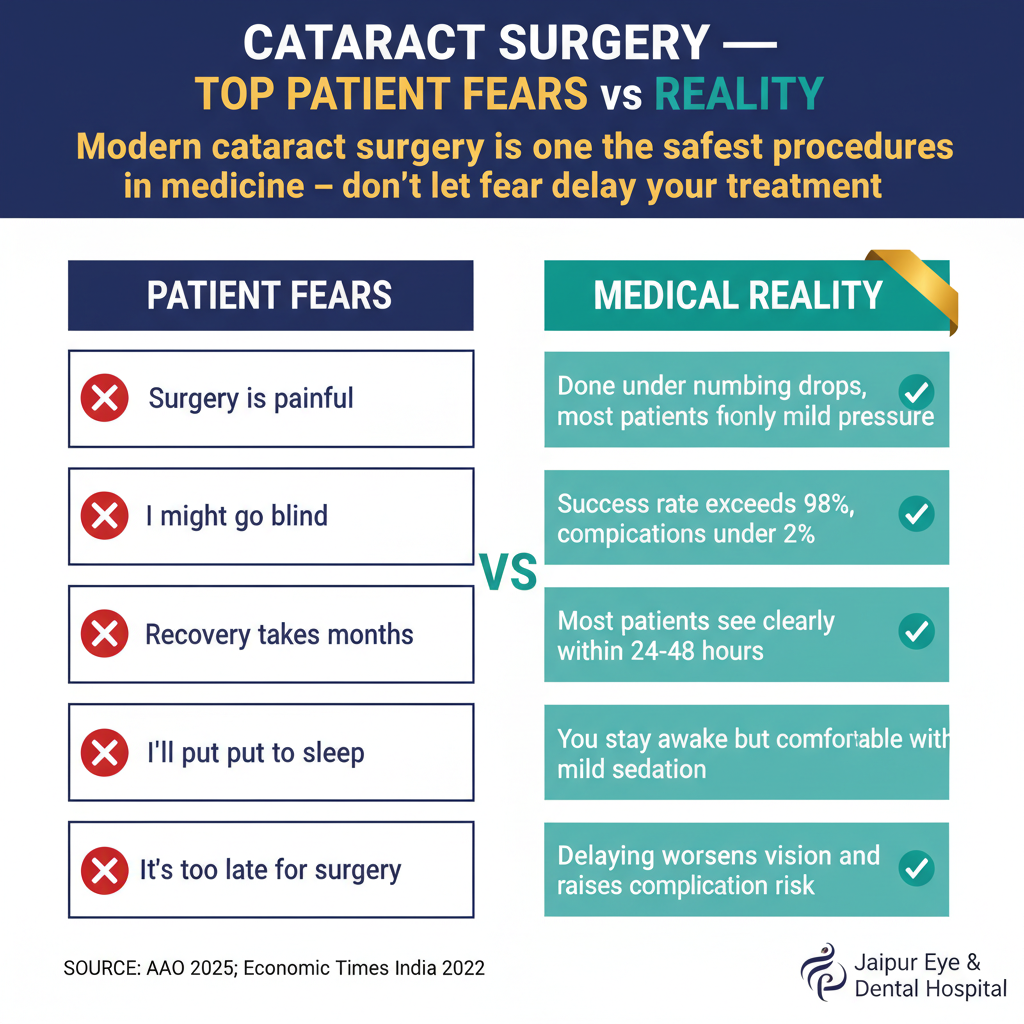 Cataract surgery fears vs reality comparison chart — Jaipur Eye & Dental Hospital