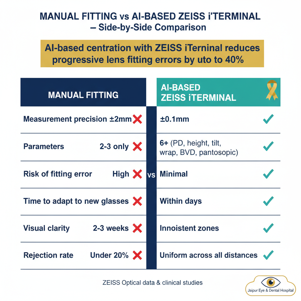 Manual fitting vs AI-based Zeiss iTerminal comparison — accuracy, parameters, adaptation time