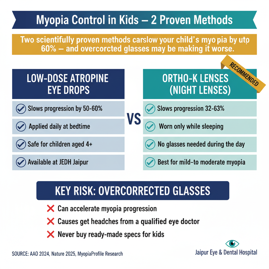 Comparison of myopia control methods: atropine drops vs ortho-K lenses vs overcorrected glasses risk