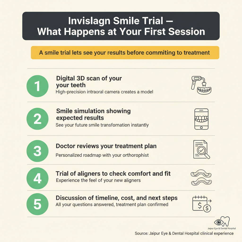 5-step Invisalign smile trial process at Jaipur Eye & Dental Hospital